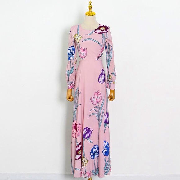 Sexy Backless Floral Print Long Sleeve Maxi Dress - Picture 3 of 6